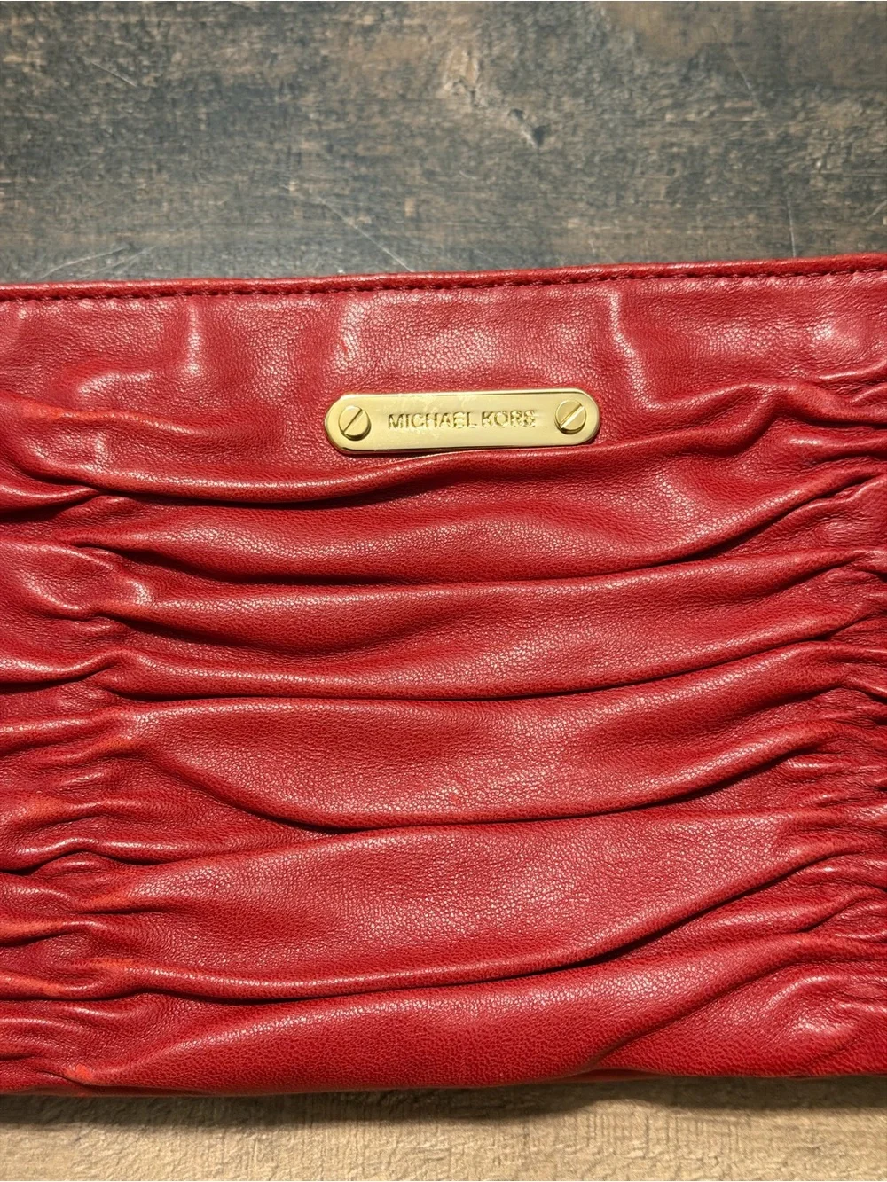 Michael Kors Red Leather Scrunch Shoulder Bag Convertible Clutch